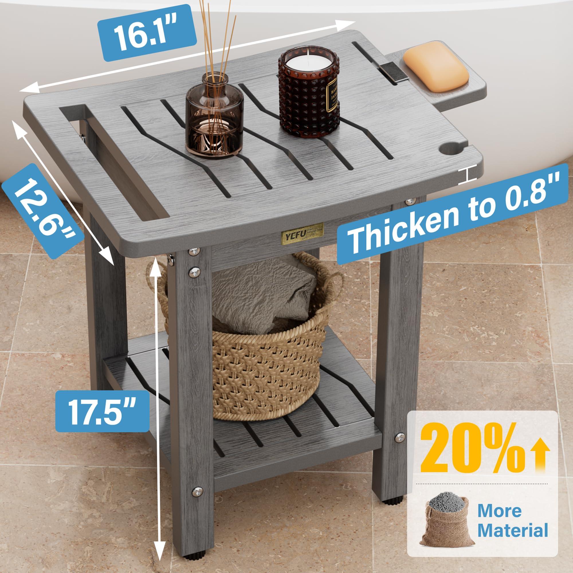 YEFU Elderly Shower Chair for Inside Shower: Shower Stool Waterproof Plastic Grey Small for Shaving Legs Bathtub Small Spaces - Shower Bench Seat for Adults Seniors Disabled