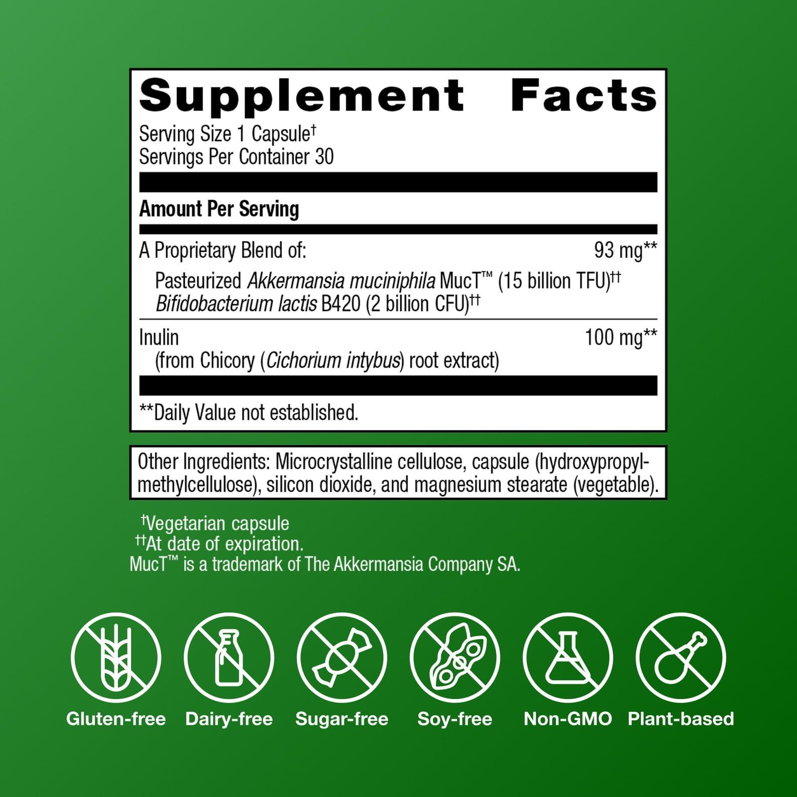 Metagenics Metagenics UltraFlora Triplebiotic with Akkermansia- Digestive Supplement for Gut Health & Gut Barrier Function* - Contains Prebiotic, Probiotic & Postbiotic - 30 Capsules