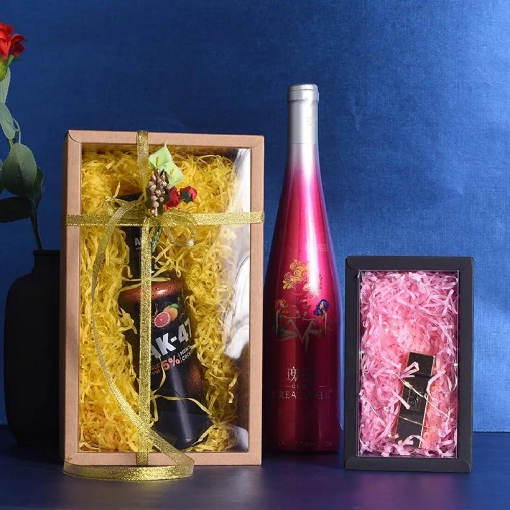 Awcmtpsyol 10Packs Rectangle Kraft Paper Box with PVC Window For Wedding ,Birthday Party,Jewelry, Candy Cookies Clear Boxes Decorative Gift Packaging (Kraft paper box + clear pvc,Inner Size:20*10*6cm Outer