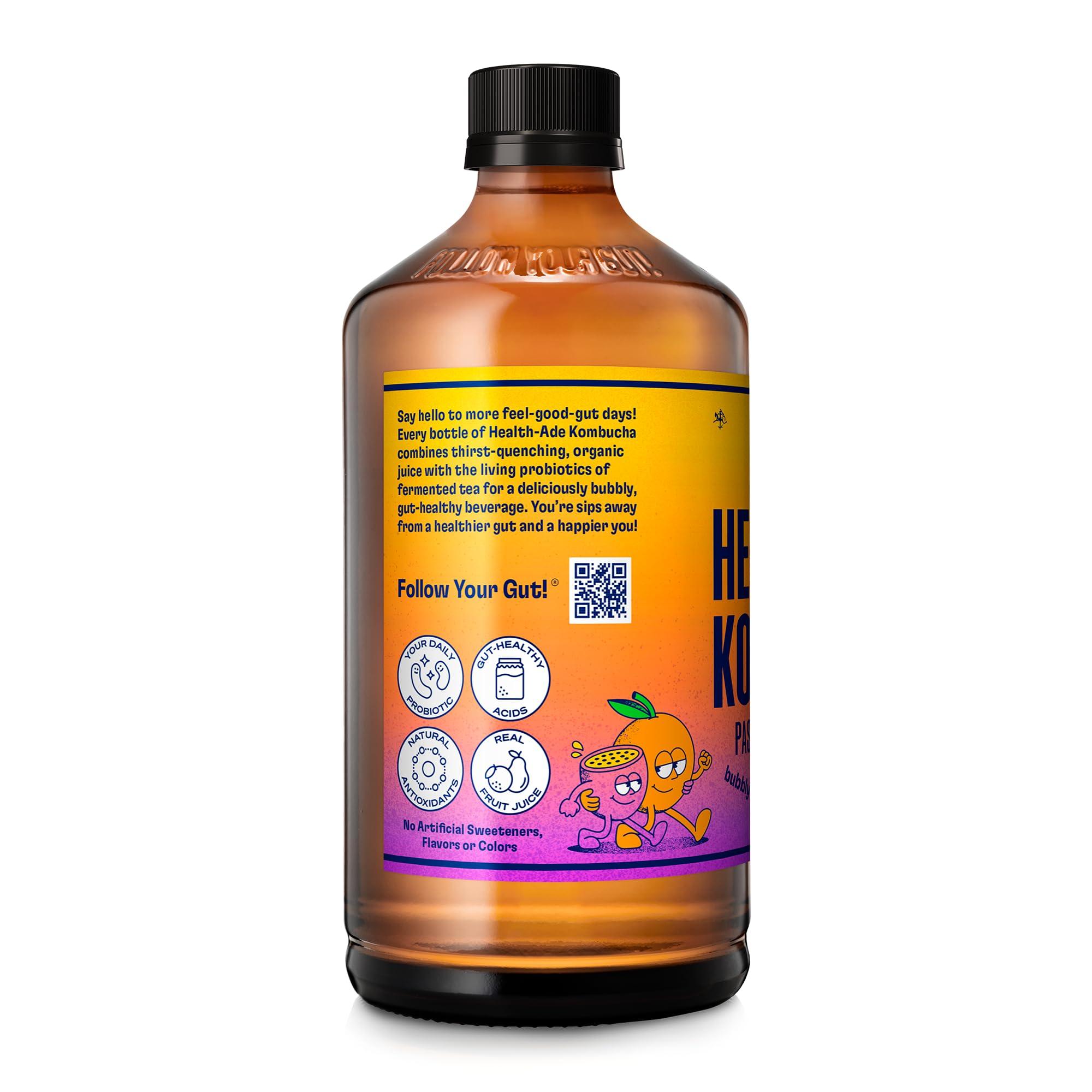 Health-Ade Health-Ade Kombucha Tea Organic Drink, Fermented Tea with Living Probiotics, Detoxifying Acids, Supports Gut Health, Non-GMO, Vegan, Gluten Free, 12 Pack (16 Fl Oz Bottles), Passion Fruit Tangerine