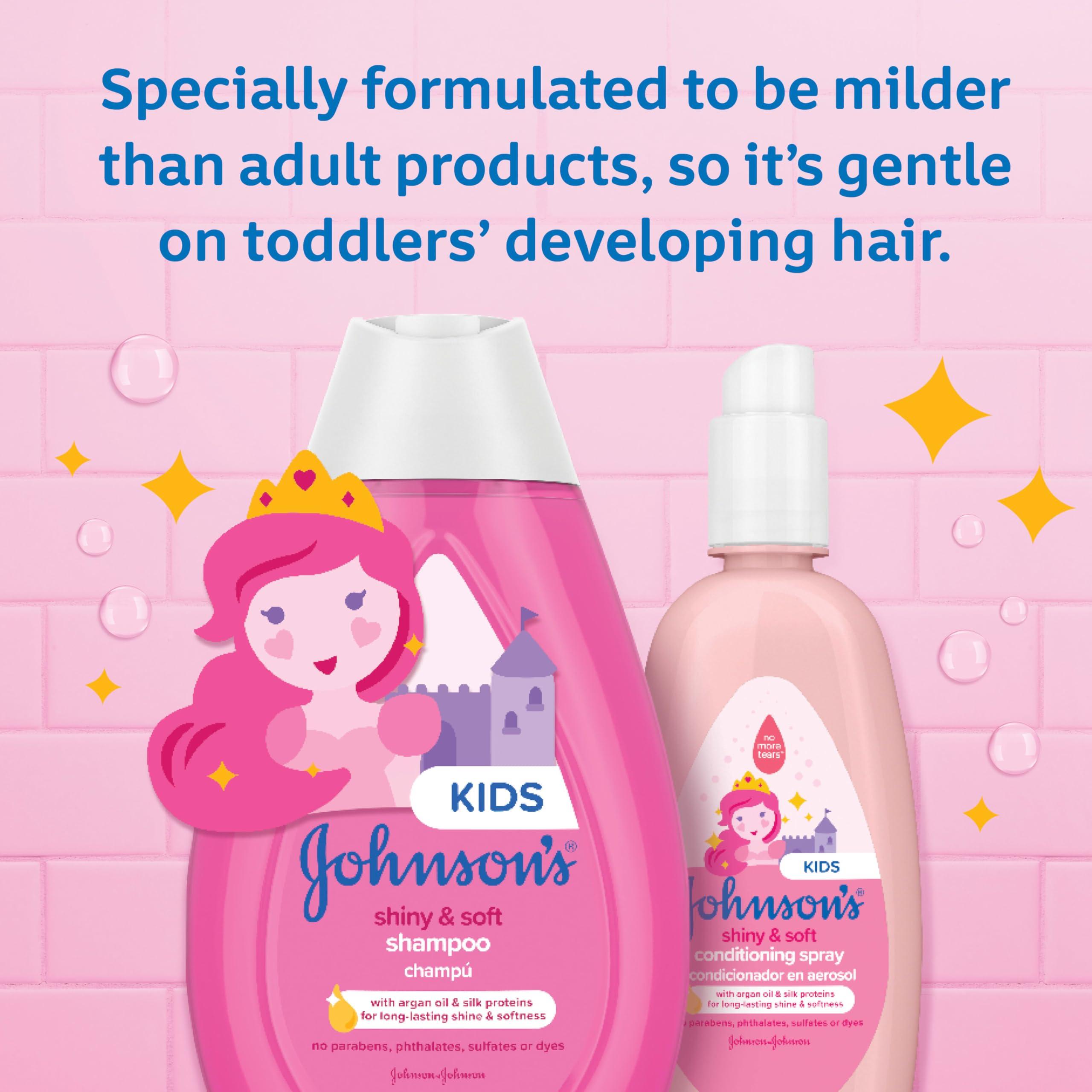 Johnson's Baby Johnson\'s Kids Shiny & Soft Hair Conditioning Spray with Argan Oil & Silk Proteins, Tear-Free Conditioning Spray for Shine & Softness, Gentle for Toddler Haircare, 10 fl. oz