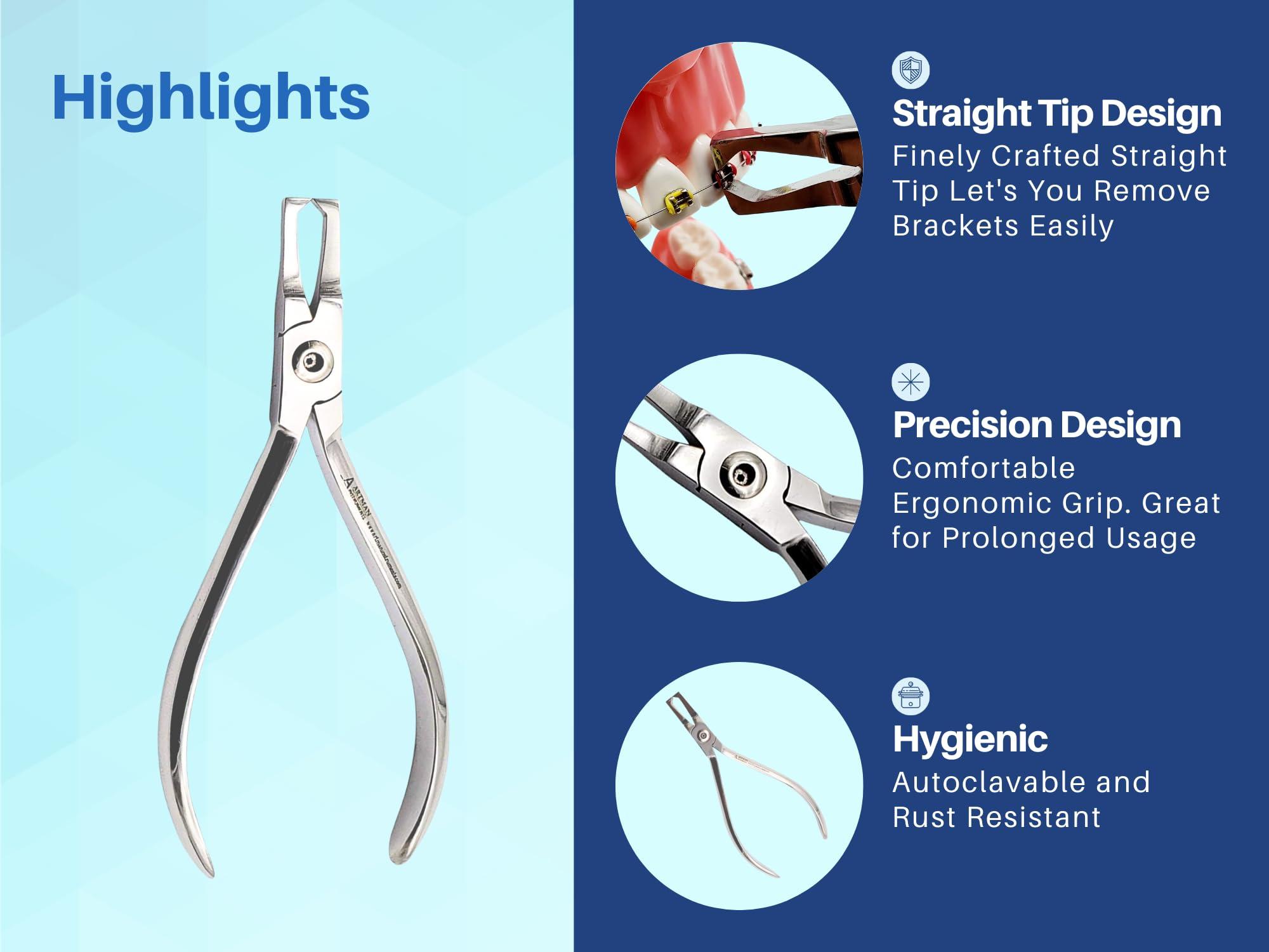 Artman Instruments ARTMAN INSTRUMENTS Braces Removal Tool Orthodontic Bracket Removing Pliers Medical Grade Stainless Steel, Autoclavable, Easy Braces Removing Tool