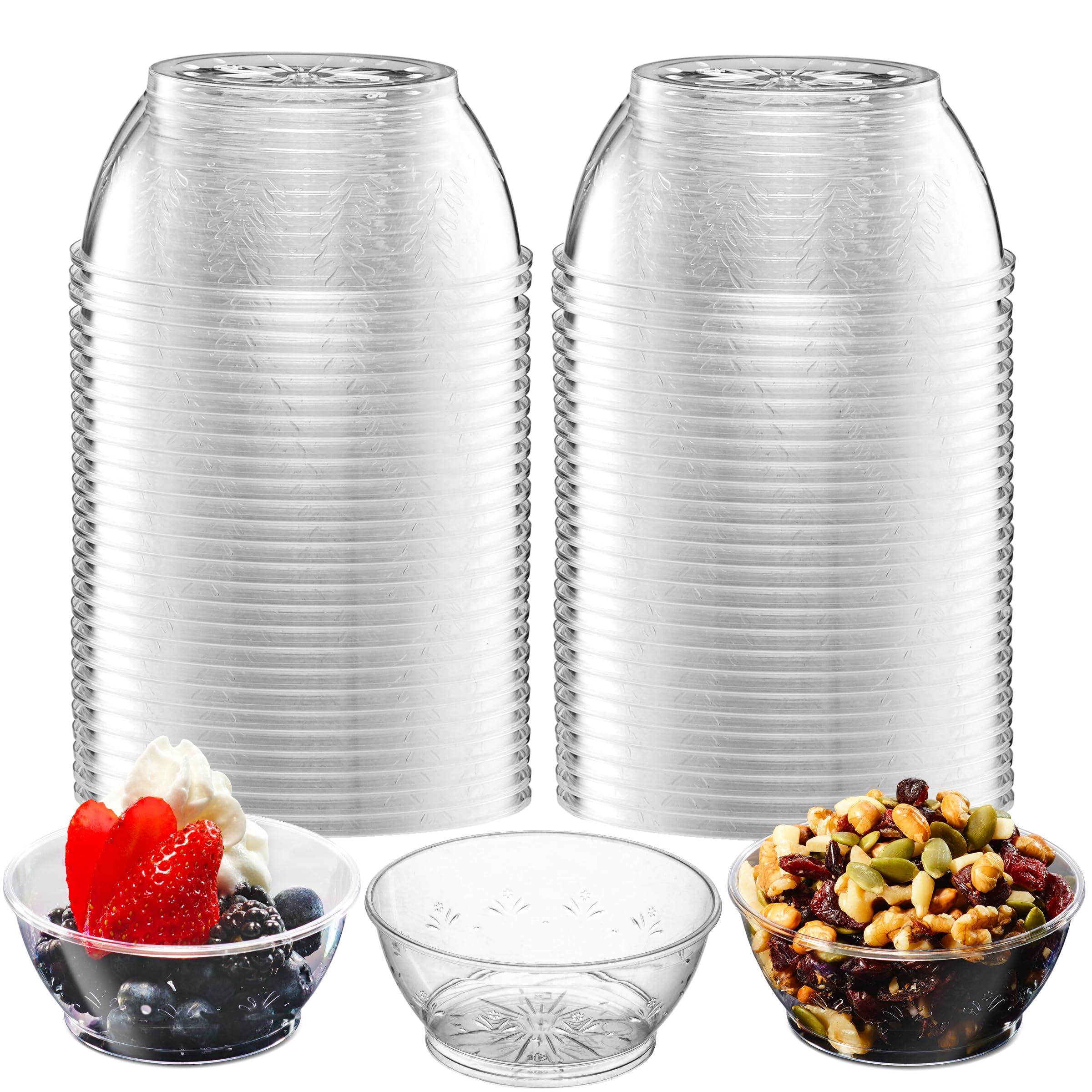 JoyServe JoyServe Clear Mini Plastic Bowls - (Bulk 50 Pack) 6 Oz Disposable Premium Hard Plastic Dessert Bowls for Serving, Weddings, Catering, Parties, Salsa, Home or Event Party Supplies