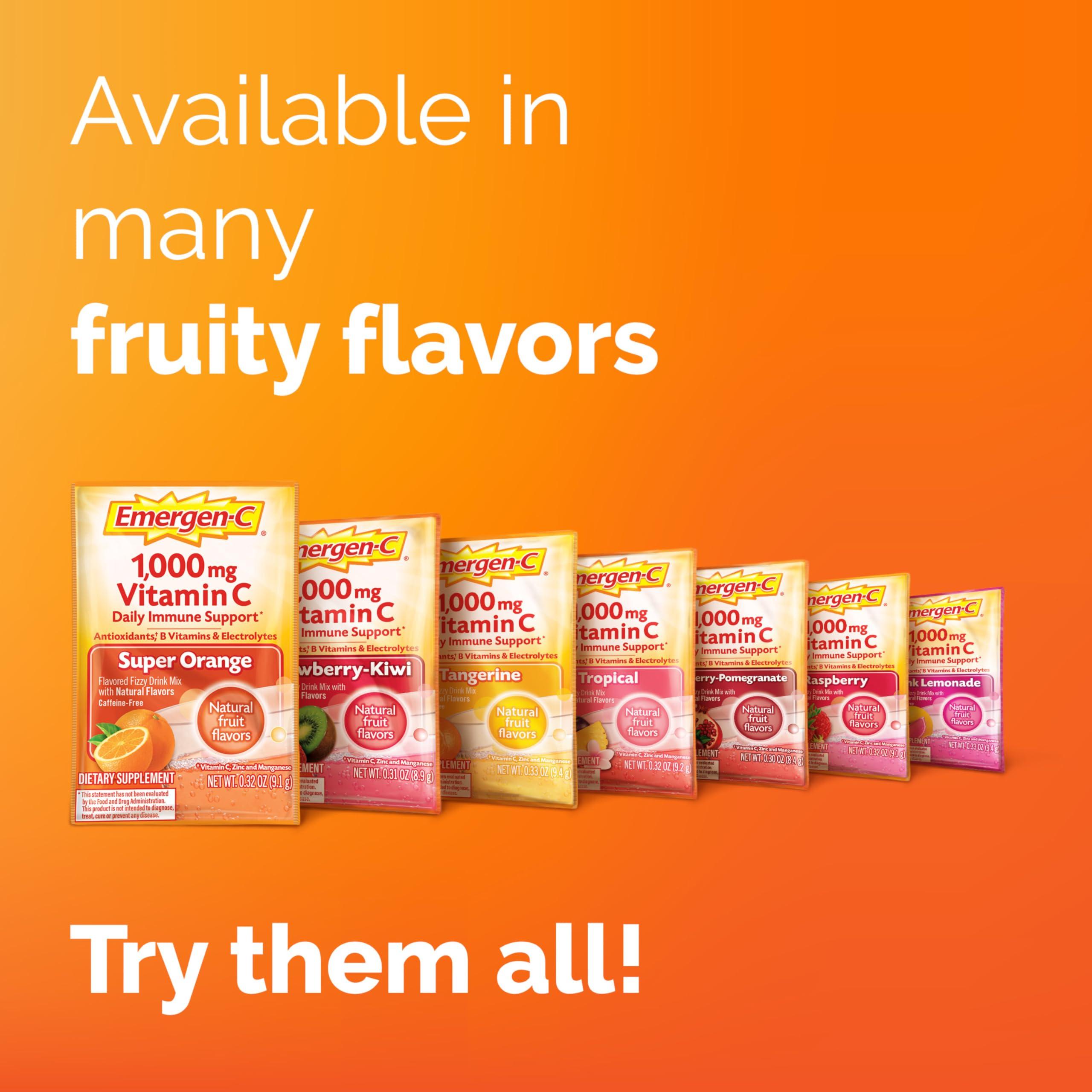 Emergen-C Emergen-C 1000mg Vitamin C Powder for Daily Immune Support Caffeine Free Vitamin C Supplements with Zinc and Manganese, B Vitamins and Electrolytes, Super Orange Flavor -60 Count(Pack of 1)