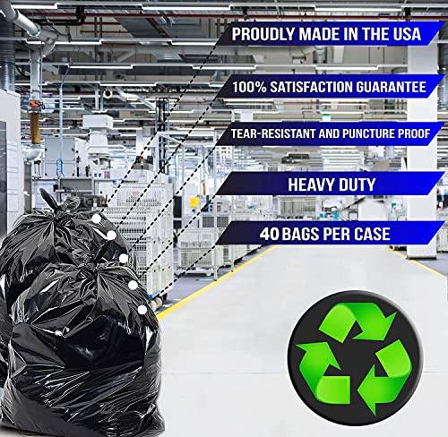 C-Town Plastics Contractor Construction Garbage Bags - Large Black Trash for Construction, Moving, Cleaning Heavy Duty 3 Mil Thick Plastic Bag 42 Gallon, 32x50'', 40 Count (Pack of 1) (ContractBags4240ct)