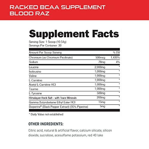 Bucked Up Bucked Up- BCAA RACKED™ Branch Chained Amino Acids | L-Carnitine, Acetyl L-Carnitine, GBB | Post Workout Recovery, Protein Synthesis, Lean Muscle BCAAs That You Can Feel! 30 Servings (Blood Raz)