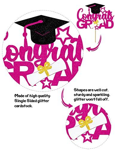 Bdayshop Congrats Grad Cake Topper Purple 2023 Graduation Cap Cake Decorations for Boys Girls Glitter Graduation Theme Party Decoration Supplies for University College Graduate Women Men
