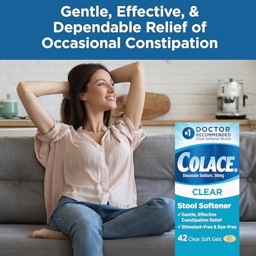 Colace Colace Stool Softener Capsules Bundle - Regular Strength 100mg 60 Count & Clear Soft Gel 50mg Constipation Relief 42 Count