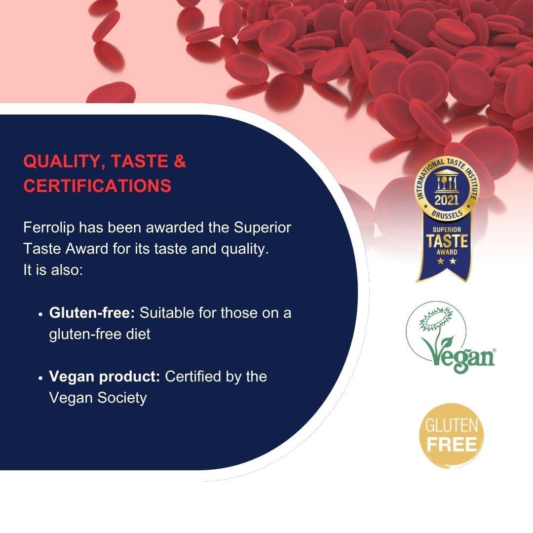 omegor Ferrolip - Iron Supplement to Dissolve in The Mouth Without Water (20 Single-Dose Sachets x 1.8 g) Lemon Flavor Without Gastrointestinal Side Effects and Free of Metallic Taste Vegan