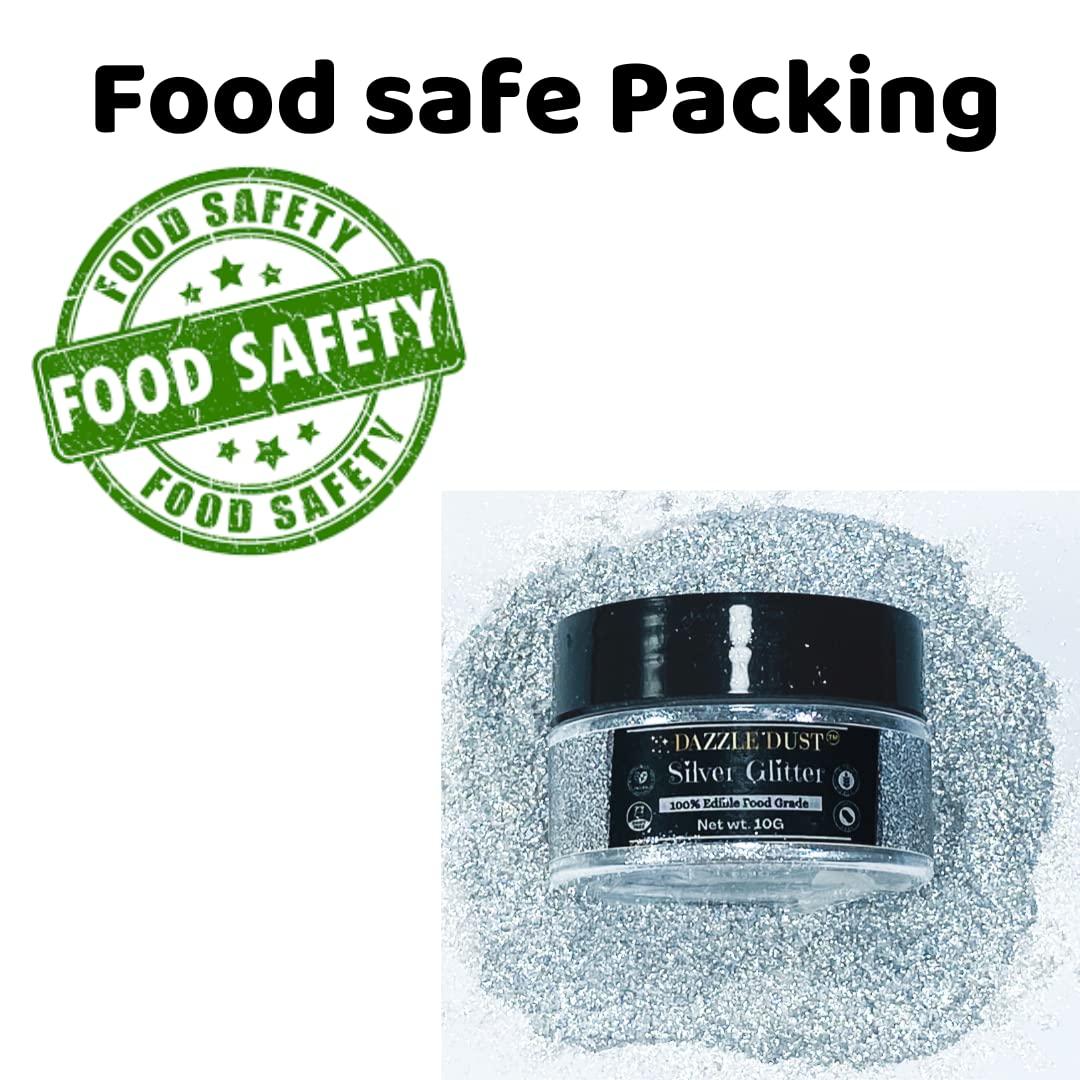 DAZZLE DUST (BULK10g) Silver Edible Glitter For Drinks, Silver Luster Dust Edible Glitter For Cakes, Silver Sprinkles For Cake Decorating, Edible Cake Decorations Drink Glitter 100% Food Safe, Vegan, Gluten Free