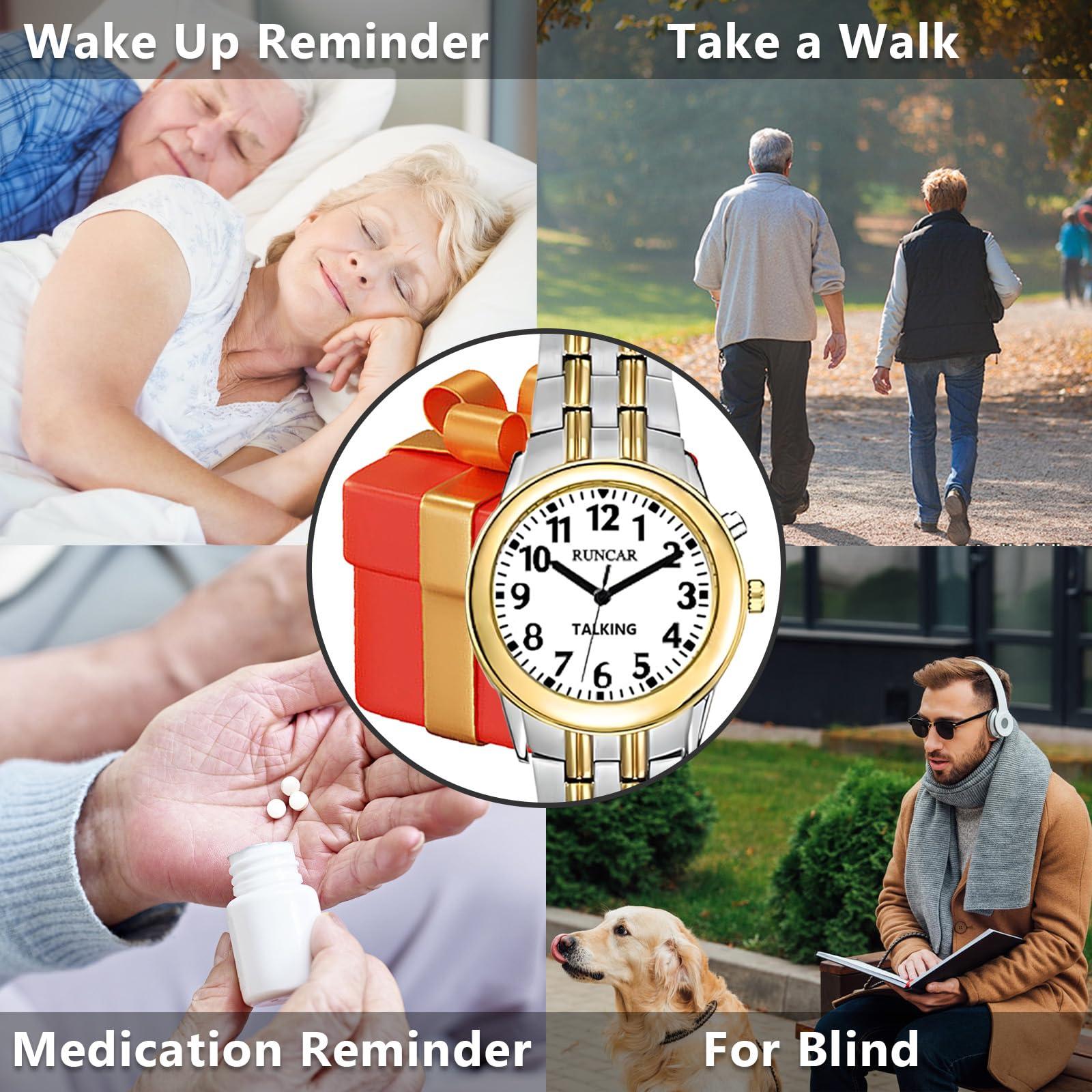 RUNCAR RUNCAR American English Talking Watch for Men Speaks The Time, Date and Alarm Time Clearly and Loudly for The Visually Impaired Seniors Blind