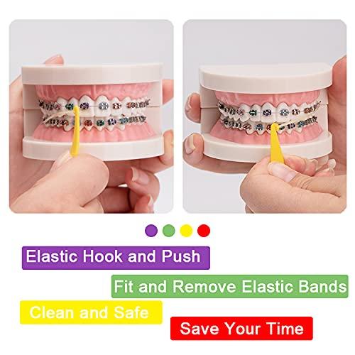 PISSION 100 Pack Braces Rubber Band Tool Dental Elastic Rubber Bands Placers for Braces Disposable Plastic Orthodontic Elastic Placers