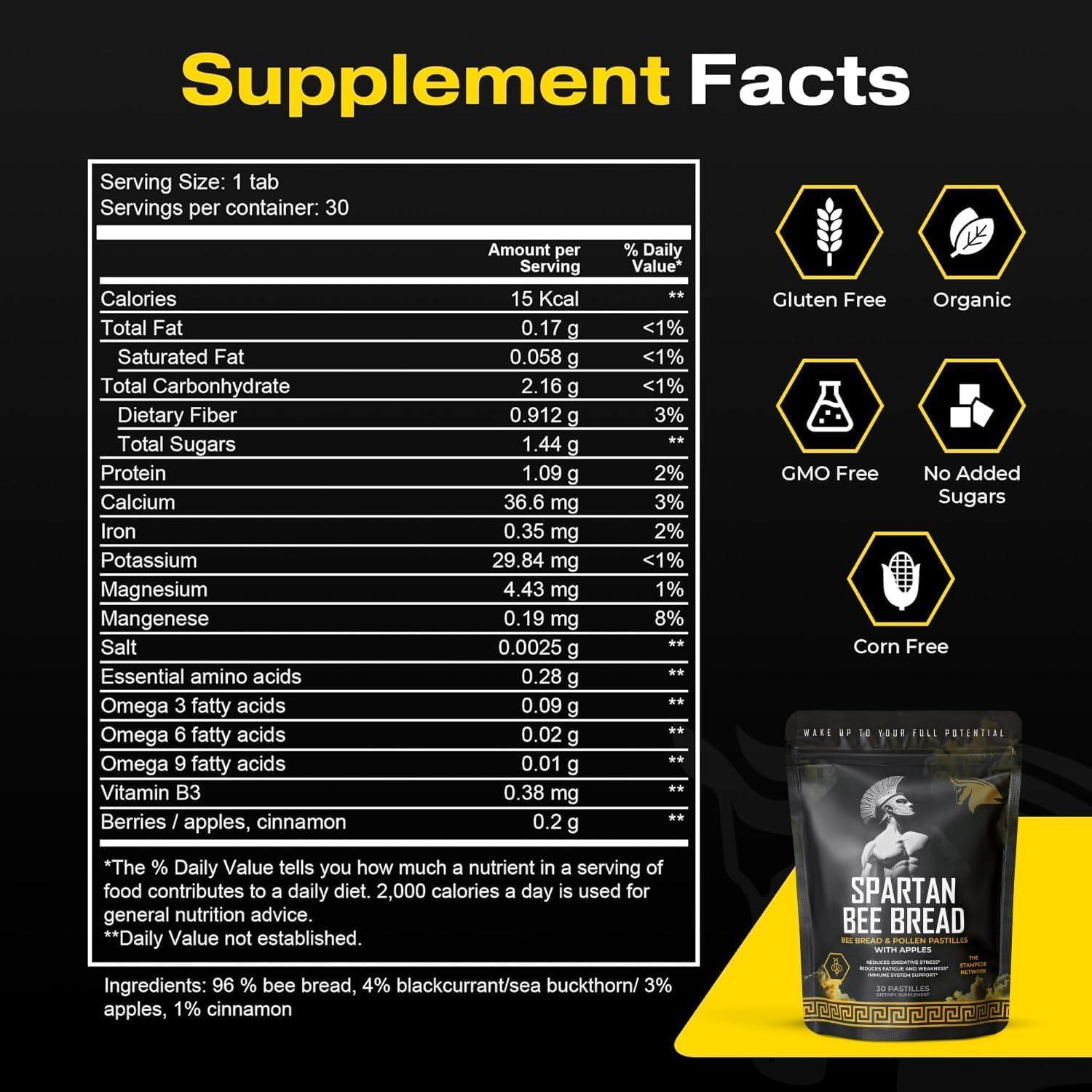 The Stampede Network Spartan Bee Bread Chewables Natural Multivitamin | High Absorption Organic Bee Pollen & Honey | Fermented By Bees For Energy, Vitality, Sleep, Recovery, Immunity | Non GMO, Nothing Synthetic