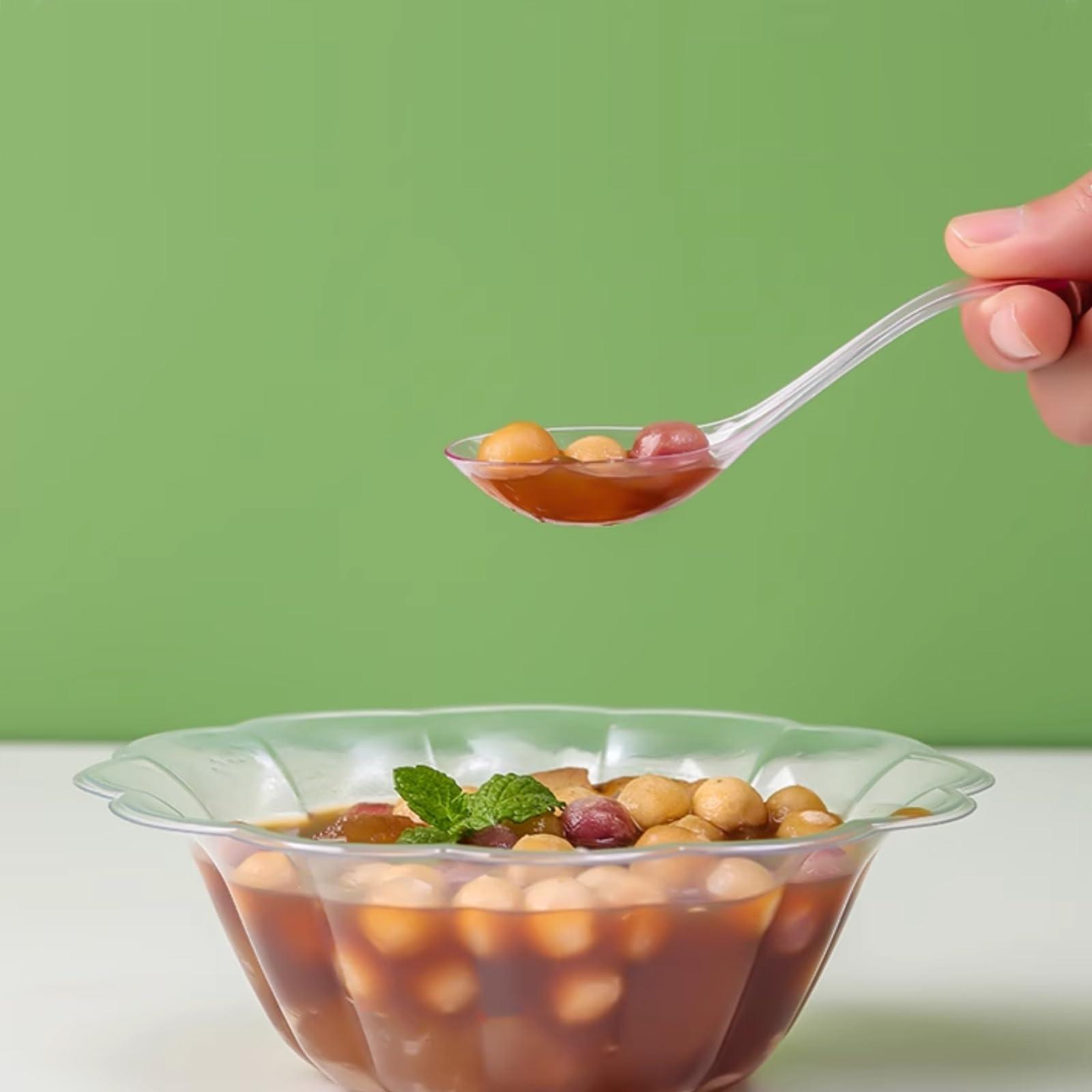 T Legend 50 PCS Disposable Clear Plastic Spoons,Asian Soup Spoons,Chinese Spoons,tasting spoon,front dish spoon,Plastic Cutlery(Clear round bottom)