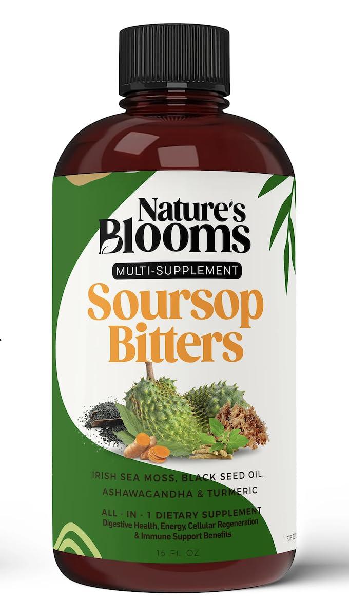 Nature\'s Blooms Soursop Bitters Liquid Supplement, 16 oz | Nature\'s Best Bitters | Health-Focused Ingredients for Antioxidant, Immune Support, and Digestion