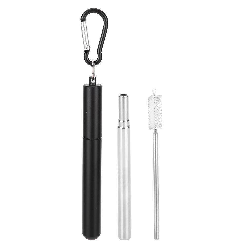 Yuecoom Collapsible Straw Travel Straw, Reusable Straws with Case Stainless Steel Straws Drinking Dishwasher Safe +Straw Cleaning Brush(Black)
