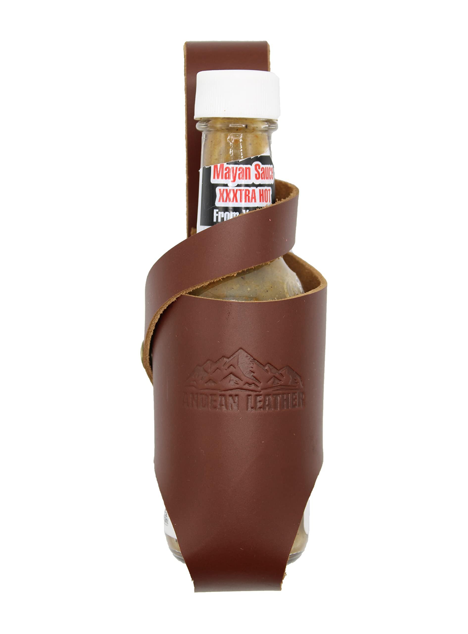 Andean Leather Andean Leather Hot Sauce Holster, Bottle Belt Holder great for Tabasco, Sriracha and more (5 Oz, Brown)