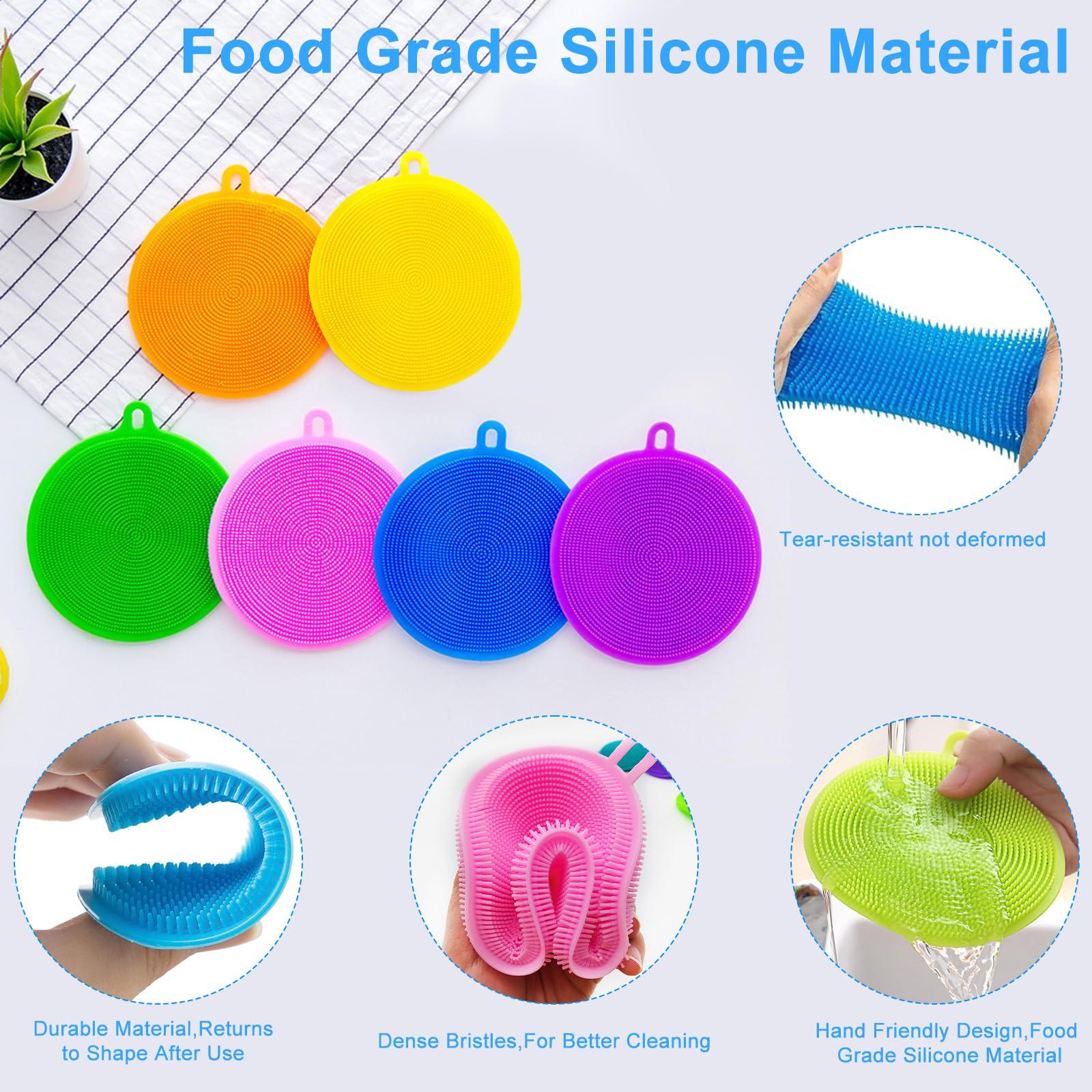 MISSJOJIAY Silicone Dish Scrubber, 12 Pack Silicone Sponge Dish Brush Food Grade BPA Free Reusable Rubber Sponges Dishwasher Safe and Dry Fast for Kitchen Dish Dishes Fruits Vegetables Washing and Cleaning