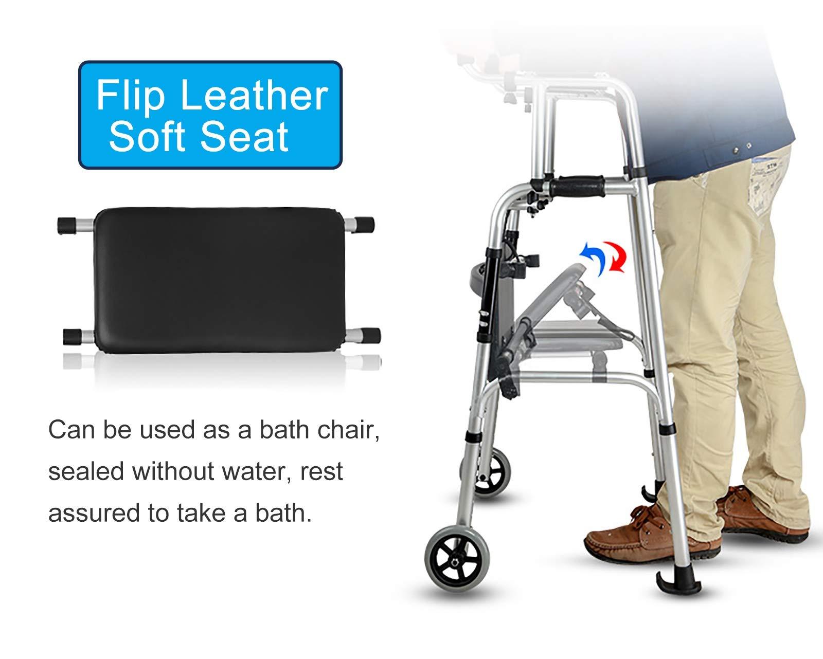 WRRQCVAL Stand Upright Walker with Padded Armrests, Heavy Duty Walker with Seat & 4 Wheels, for Seniors/Tall People, Adjustable Height Decoration