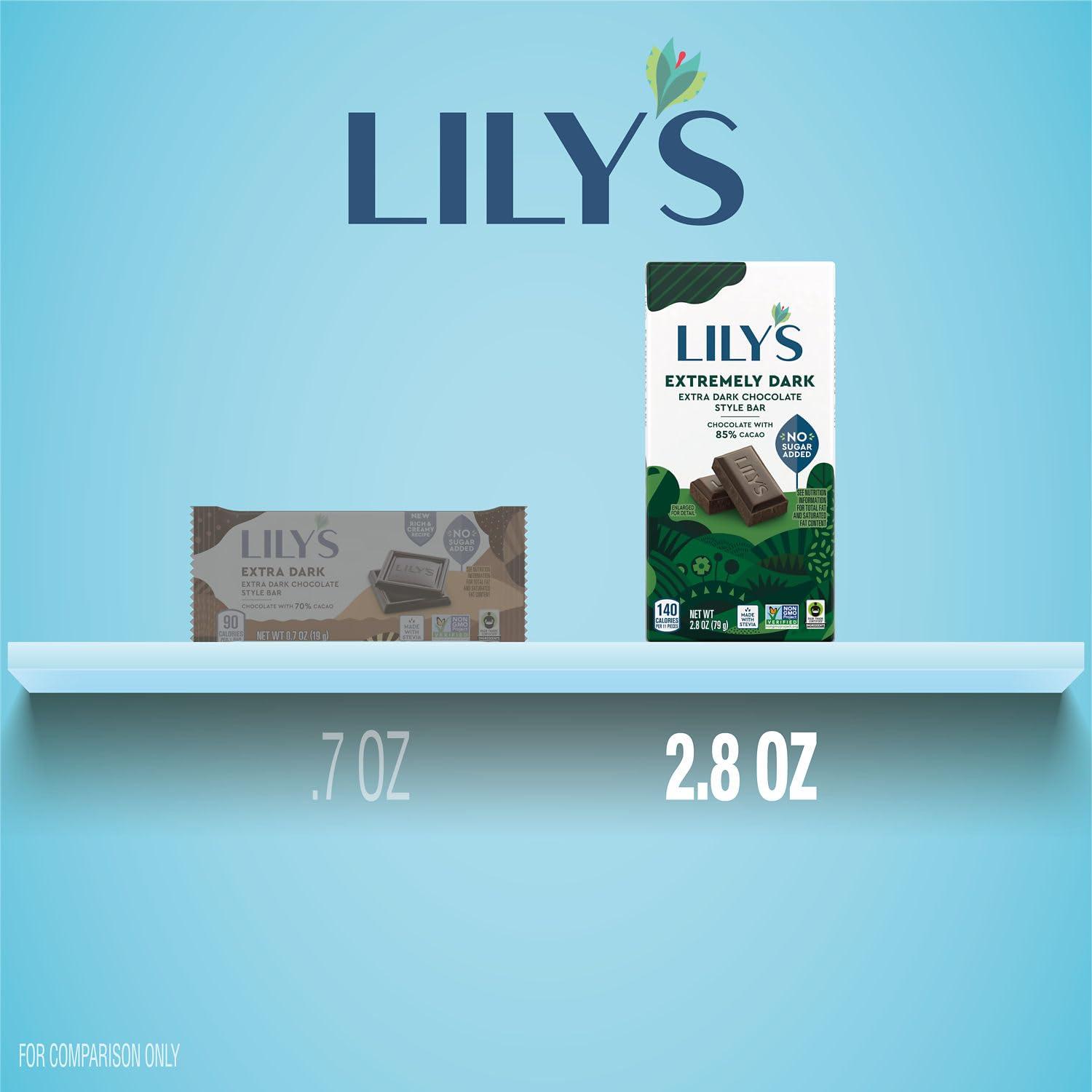 Lily's LILY\'S Extremely Dark Extra Dark Chocolate Style No Sugar Added, Sweets Bars, 2.8 oz (12 Count)