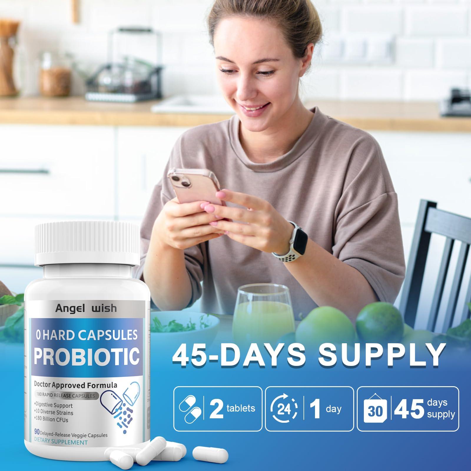 angel wish Prebiotics-Probiotics Nutritional-Supplements Women-Men 90Count - 180 Billion CFUs Probiotic Capsules Daily Probiotic Supplement for Digestive & Immune Health Support