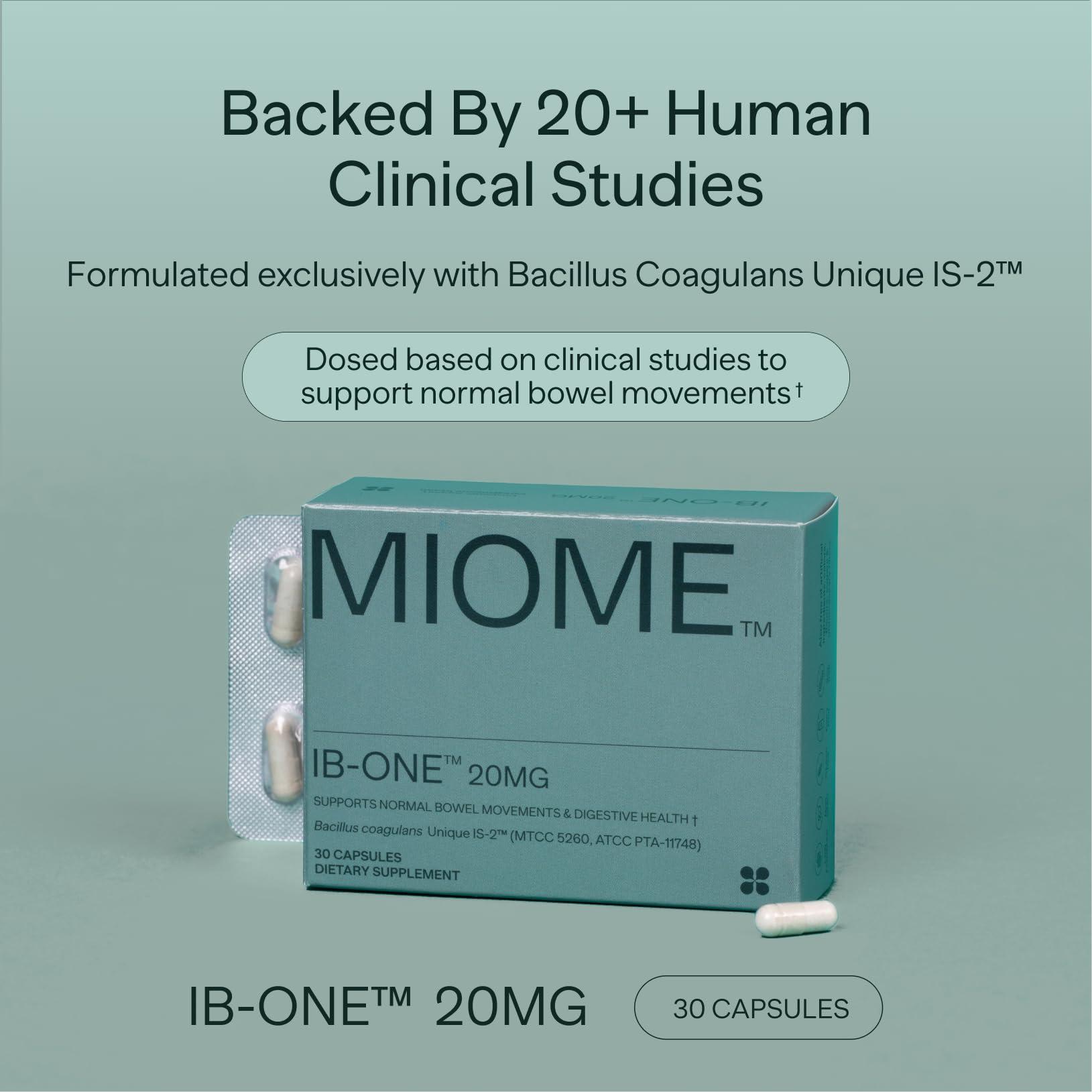MIOME MIOME IB-ONE Probiotic - IBS Relief - Clinically Studied Bacillus Coagulans Unique is-2 Bowel Movement Supplement - Low FODMAP, Gluten Free & 3rd Party Verified - 30 Capsules