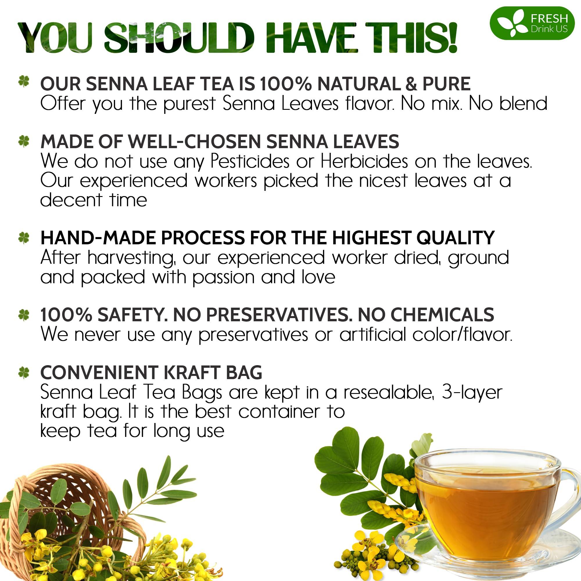 FRESHDRINKUS FreshDrinkUS, Premium 55 Senna Leaf Tea Bags, 100% Natural & Pure from Senna Leaves. Loose Leaf Senna Herbal Tea, Made with Natural Material Tea Bags, Senna Leaf Tea. No Sugar, No Caffeine, No Gluten, Vegan.