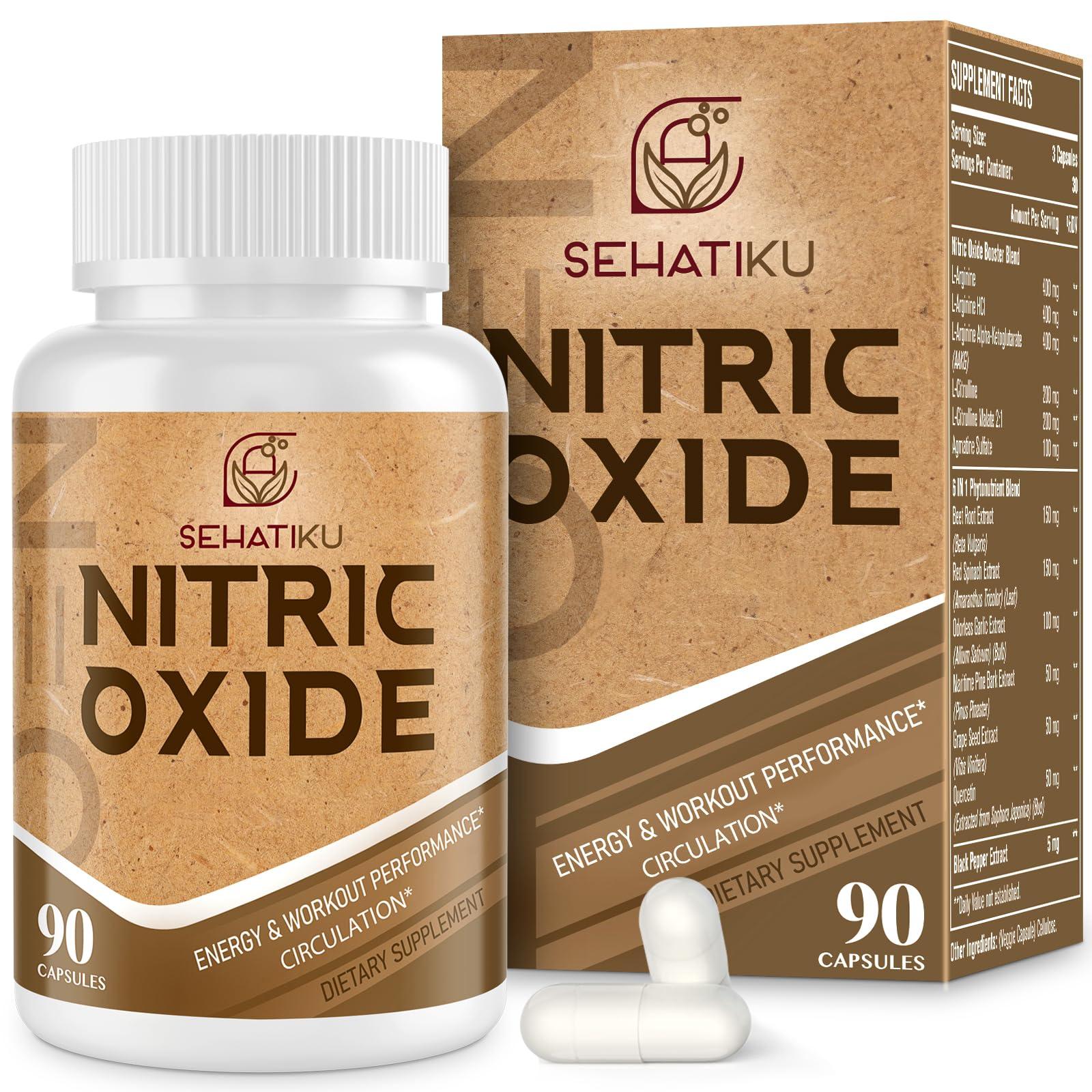 SehatiKu SehatiKu Nitric Oxide Supplement 2255 MG, Nitric Oxide Booster & 6-in-1 Phytonutrient Blend for Heart, Circulation, Immune - 90 Capsules (1 Bottle)