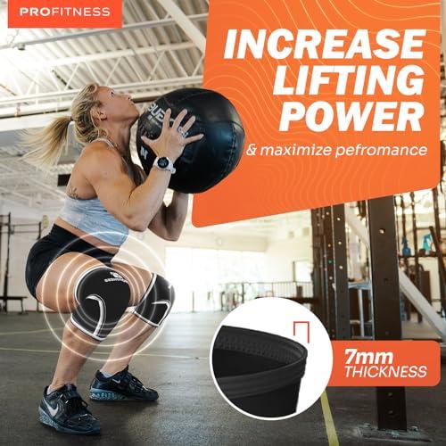 ProFitness ProFitness Knee Sleeve Weightlifting - Knee Brace for Men Workout Support for Working belt weightlifting Out, belt for weightlifting Squats, Weight Lifting, Functional Fitness (Black/Black, Medium)