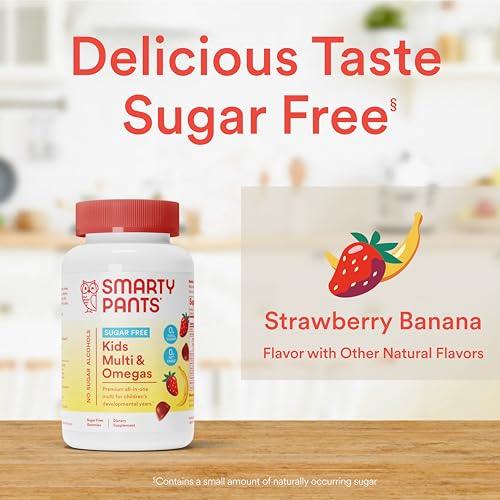 SmartyPants SmartyPants Kids Multivitamin Gummies, Sugar Free: Omega 3 (ALA), Vitamin D3, C, Vitamin B12, B6, A, K & Zinc for Immune Support, Biotin, Erythritol Free, Strawberry Banana, 44 Count (22 Day Supply)