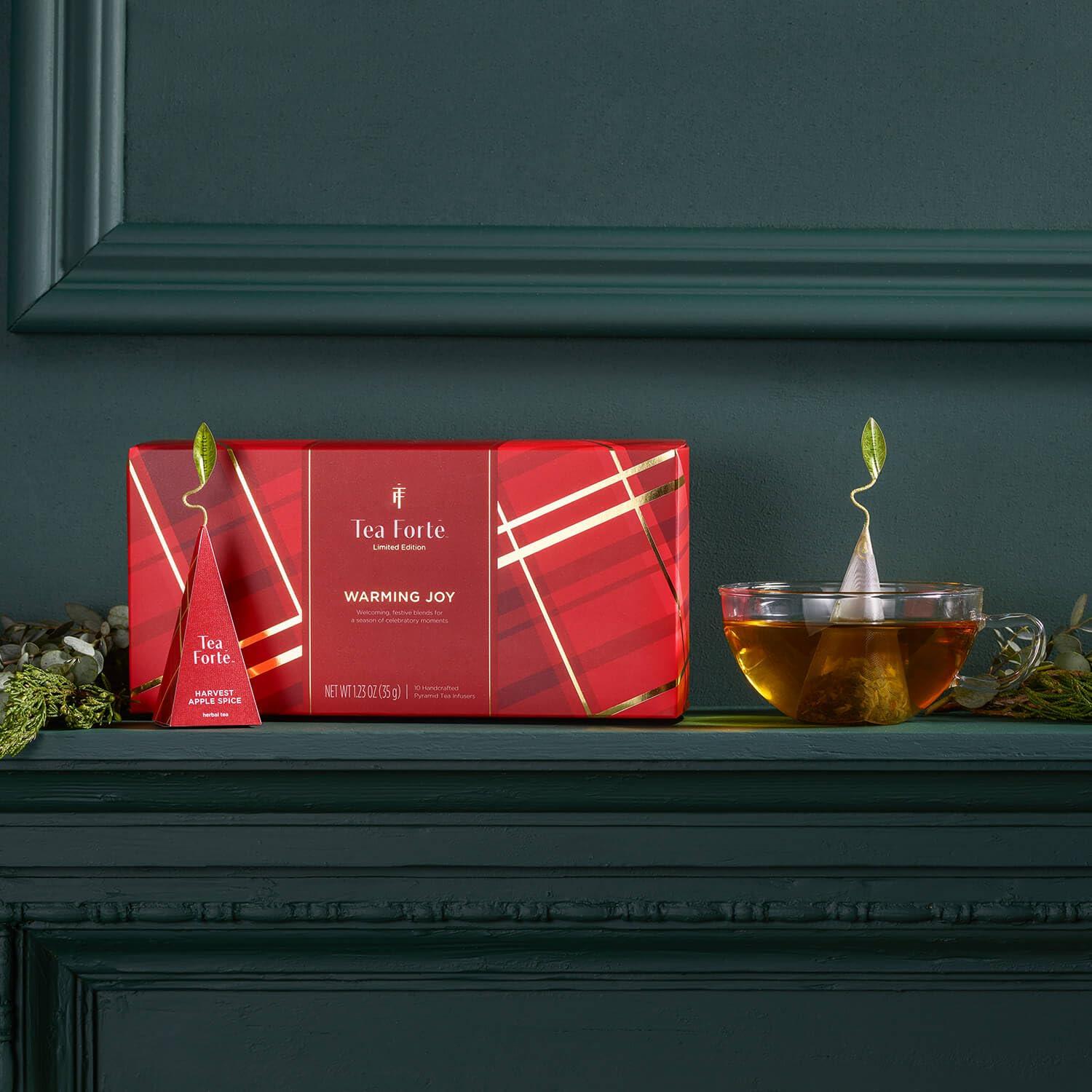 Tea Forte Tea Forte Warming Joy Gift Set, Holiday Spice Tea Sampler with 10 Pyramid Tea Infusers in Petite Presentation Gift Box, Organic Tea Bags Variety Pack