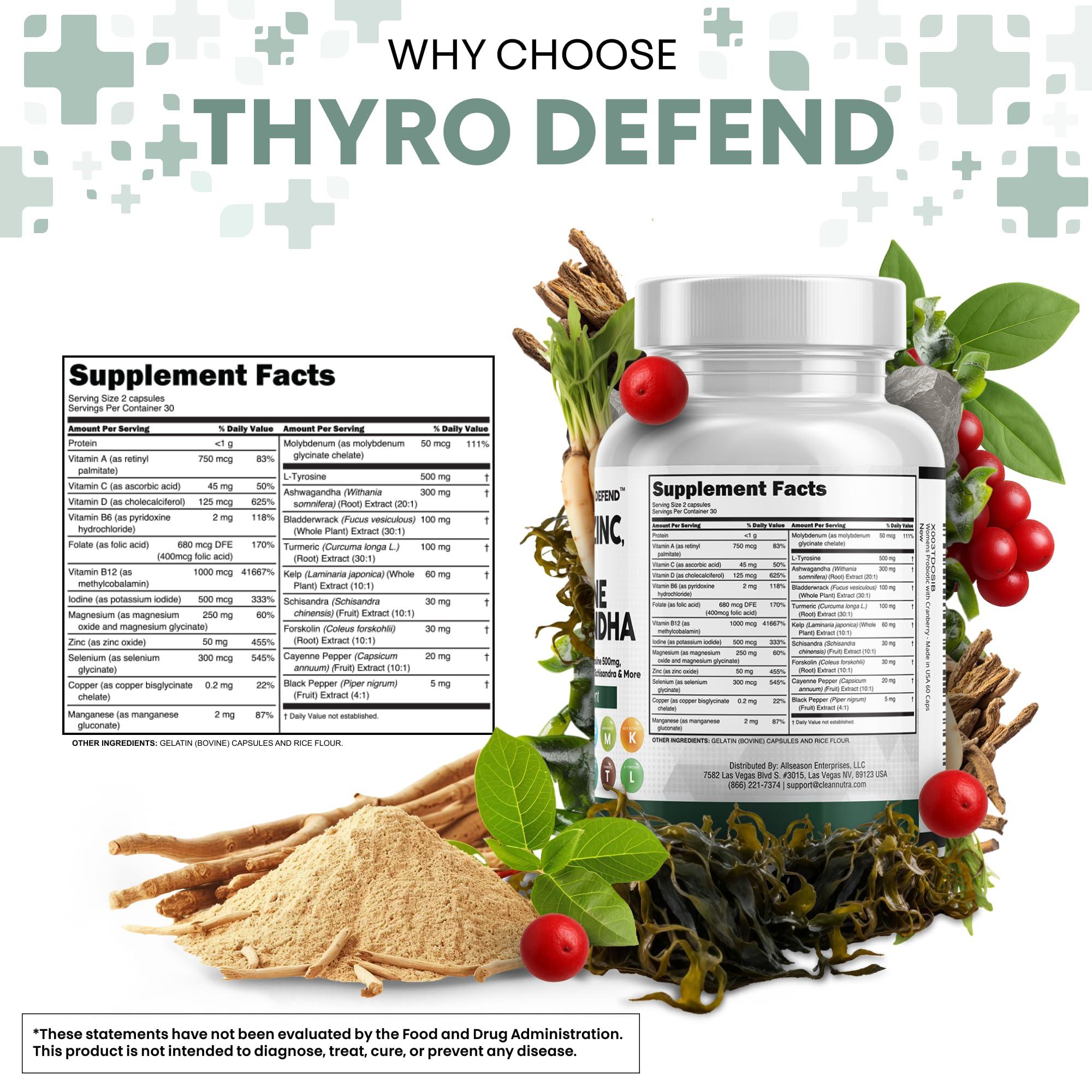 Clean Nutraceuticals Clean Nutra Selenium 300mcg Iodine 500mcg Thyroid Support for Women & Men | L Tyrosine 500mg Ashwagandha Supplement Bladderwrack, Turmeric, Kelp, Schisandra Zinc Pills Capsule Supplements