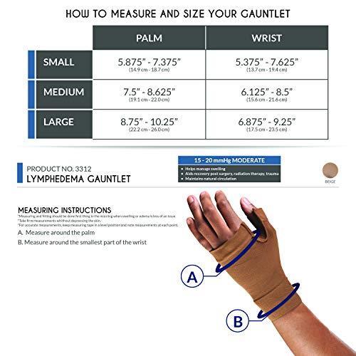 Truform Truform Lymphedema Compression Gauntlet, 15-20 mmHg Post Mastectomy Support, Beige, Small
