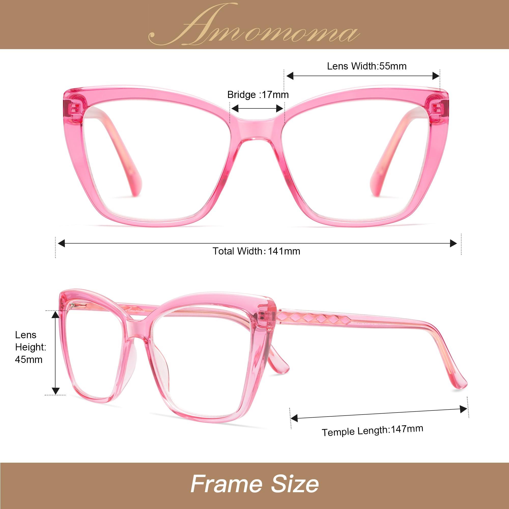 AMOMOMA AMOMOMA Trendy TR90 Oversized Blue Light Reading Glasses Women,Stylish Square Cat Eye Glasses AM6031 Crystal Pink 2.0 x