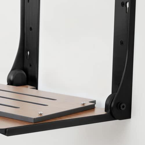 Seachrome Seachrome Silhouette Folding Wall Mount Shower Bench Seat, Rustic Teak Seat with Matte Black Frame (SHAF-185155-PRTS-S-MB)