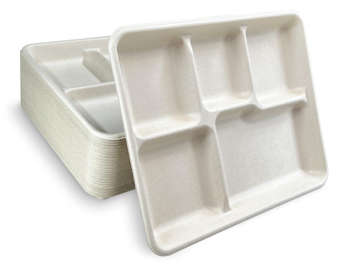 Mission Nutrition Disposable & Compostable Bamboo Fiber 5 Compartment Tray - (500/Case)