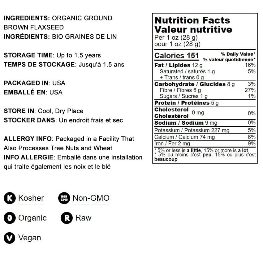 Food to Live Food to Live Organic Brown Flaxseed Meal, 8 Pounds Non-GMO, Kosher, Cold-Milled from Raw Whole Seeds, Pure Powder, Vegan Superfood, Bulk, Rich in Omega-3 Ground Flax, Keto Friendly