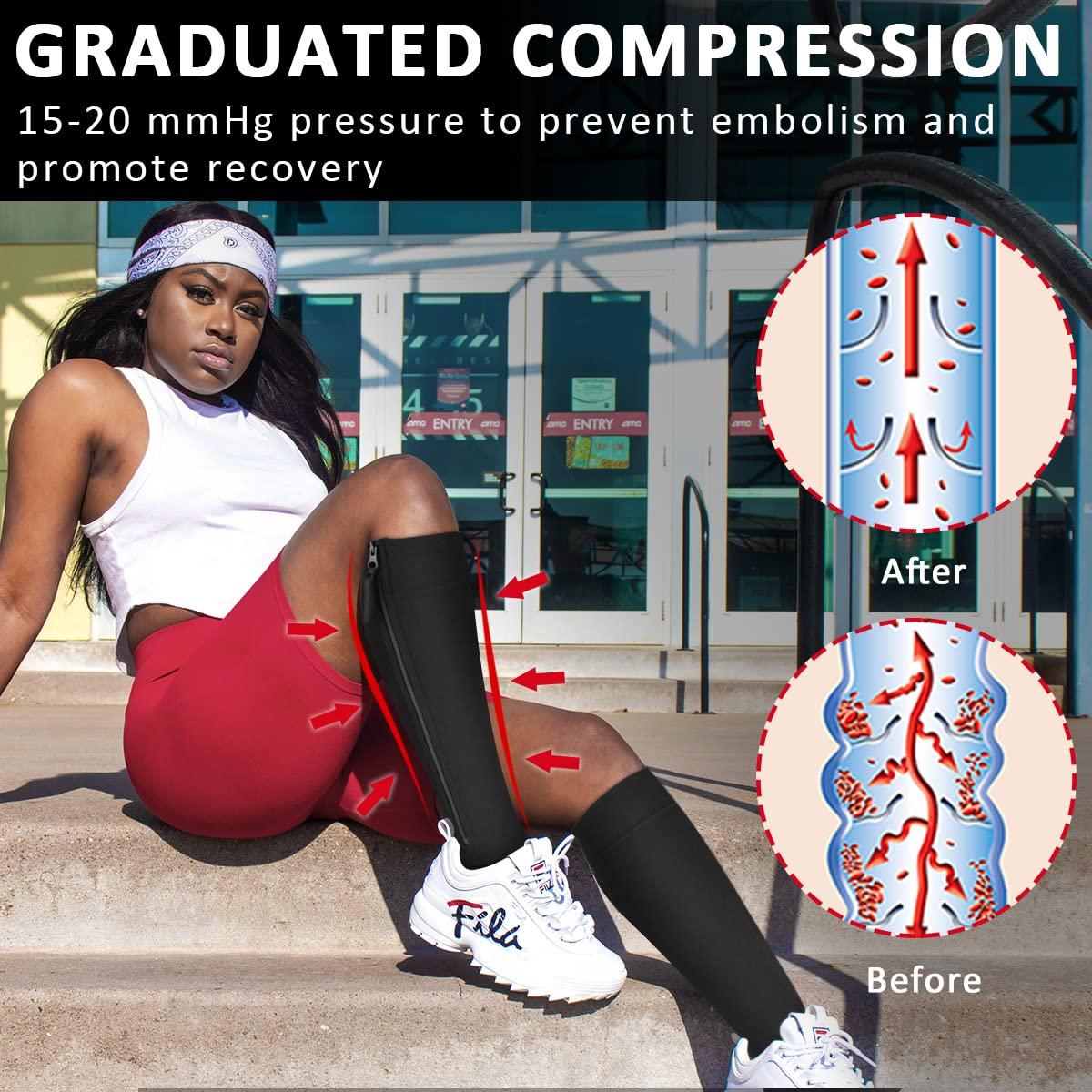 Ailaka Ailaka Medical Compression Socks with Zipper, Knee High 15-20 mmHg Compression Socks for Women Men, Open Toe Support Socks for Varicose Veins, Edema, Recovery, Pregnant, Nurse