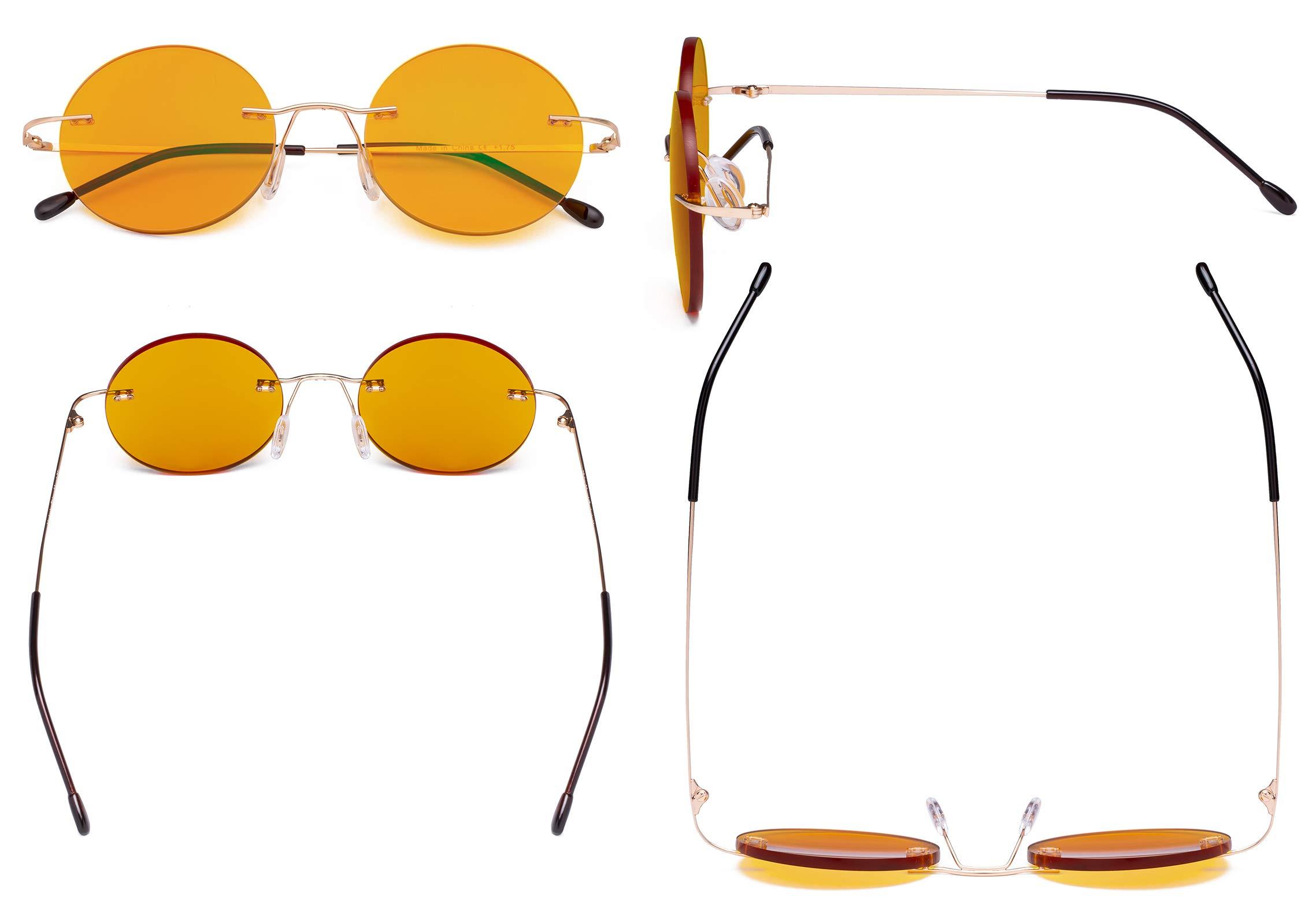 Eyekepper Eyekepper Titanium Blue light Blocking Glasses -Round Rimless Computer Readers Men Women with Orange Tinted Lens for Sleeping,Gold +1.75