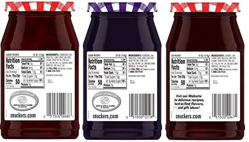 Narrow Path Sales Smuckers Preserves Variety Pack Sampler, Bundle of 3 Different Flavors. Flavors Include: Strawberry Preserves, Blueberry Preserves, and Cherry Preserves. A Tote Bag also Included. Food Gift Box