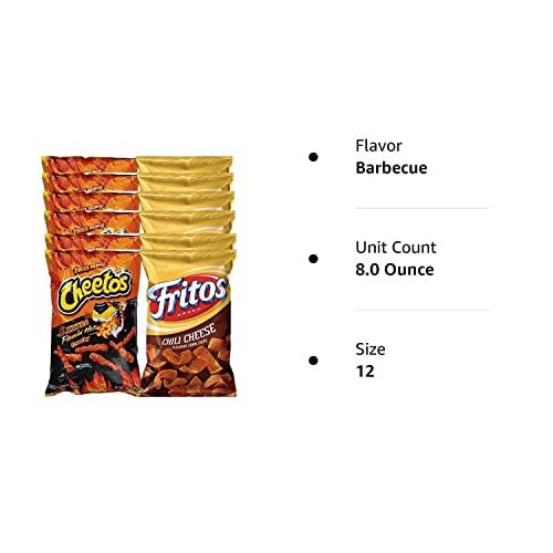 Cheetos Cheetos Crunchy Xxtra Flamin’ Hot & Fritos Chili Cheese Corn Chips Snack Care Package for College, Military, Sports Approxiamtely 8.0 Oz (12)