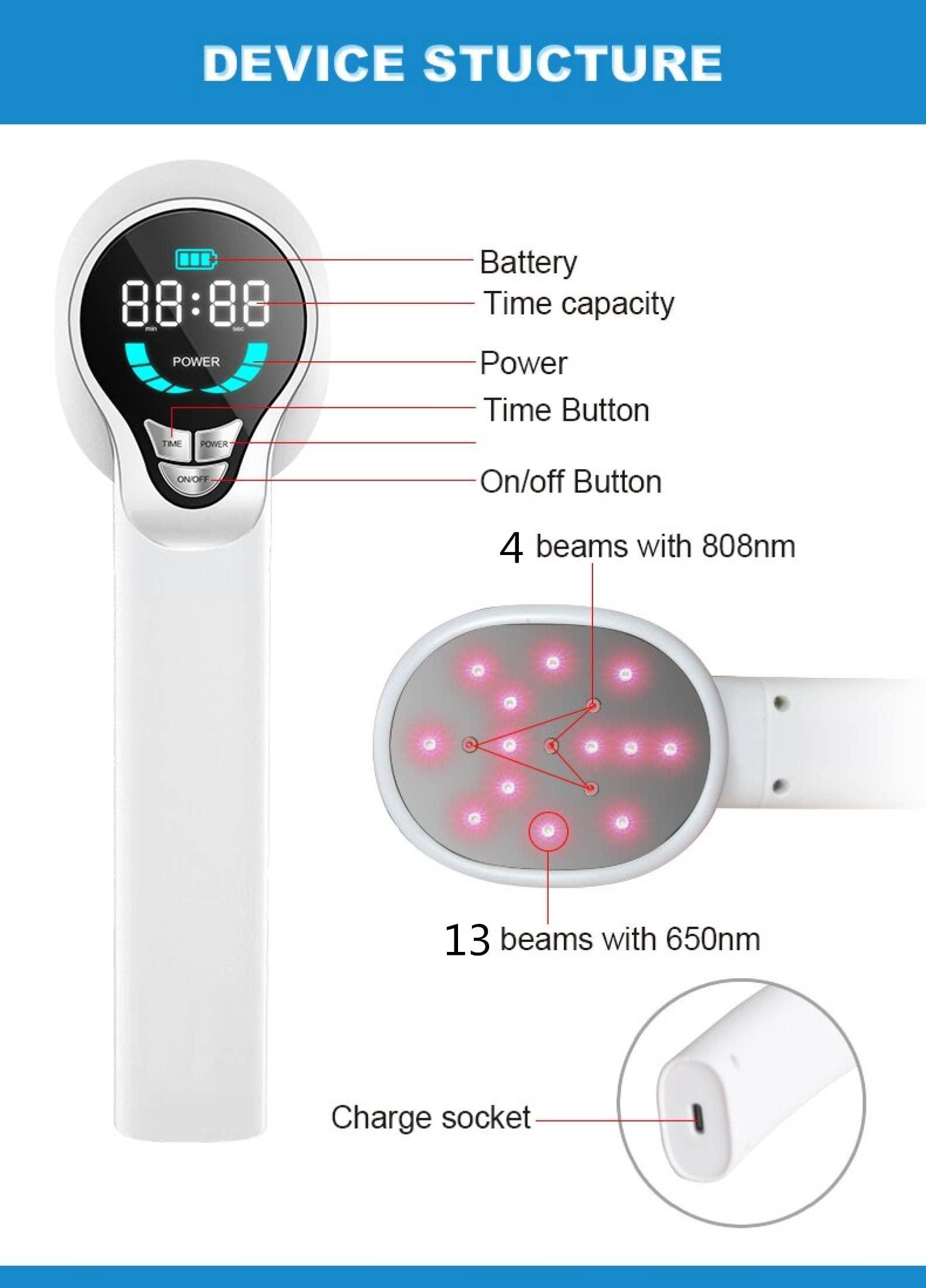 LASTEK-GD LASTEK-GD LASTEK Upgraded Pain Relief Device,13 x 650nm+4X 808nm Portable Red Light Therapy for Shoulder Back Muscle Knee Joints Pain White