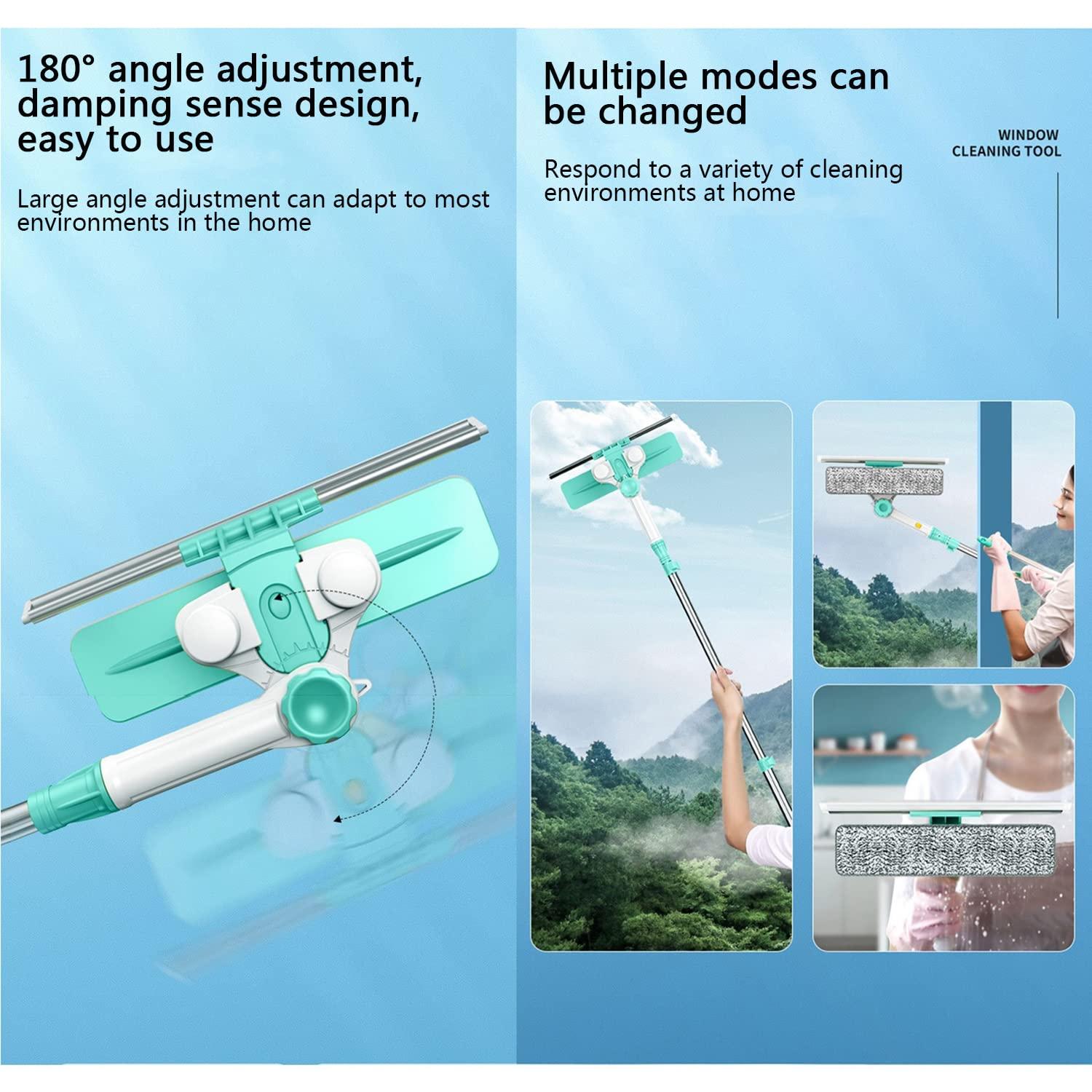 WWBDZSW Window Cleaner Tool Kit with Telescopic U Shaped Pole,Squeegee for Window Washing,Rotatable Cleaning Head and Floating Mechanism,Clean without Leaving Dead Ends-green||Floating 3 cloth