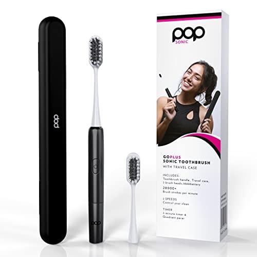 Pop Sonic Go Plus Sonic Toothbrushes for Adults w/Electric Toothbrush Case (Black) - Electric Toothbrush for Adults & Kids - Sonic Toothbrush w/ 2 Speeds - 18000-24000 Vibrations Per Minute