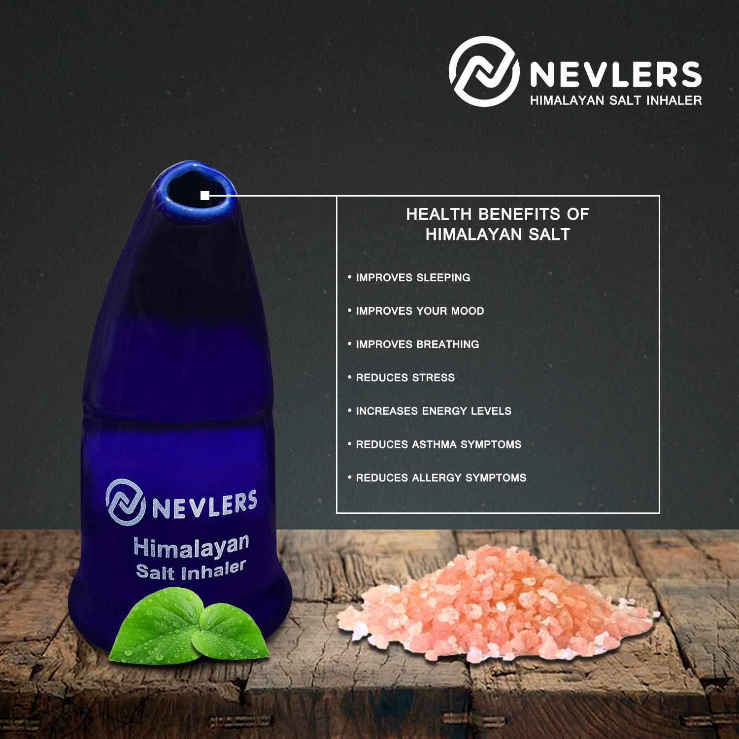 Nevlers Nevlers Navy Blue Himalayan Salt Inhaler w/ 6 Oz Coarse Pink Himalayan Sea Salt | Ceramic Portable Himalayan Pink Salt Inhaler for Lungs & Nose | Homeopathic Natural Asthma Relief Smelling Salts
