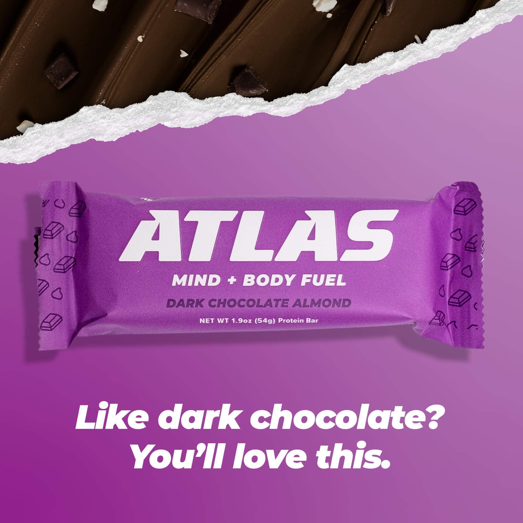 Atlas Protein Bar Atlas Protein Bar, 20g Protein, 1g Sugar, Clean Ingredients, Gluten Free (Dark Chocolate Almond, 12 Count (Pack of 2))