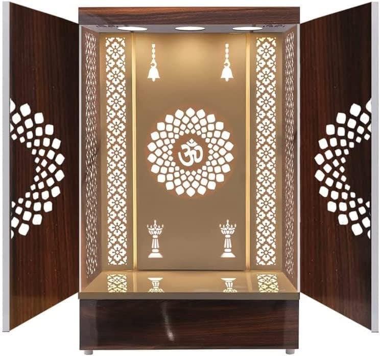 Devyom Customized Wooden Cabinet Desginer Mandir With LED/Mandir For Home & Office/Temple For Home/Pooja Ghar/Mandir With Lights/Storage