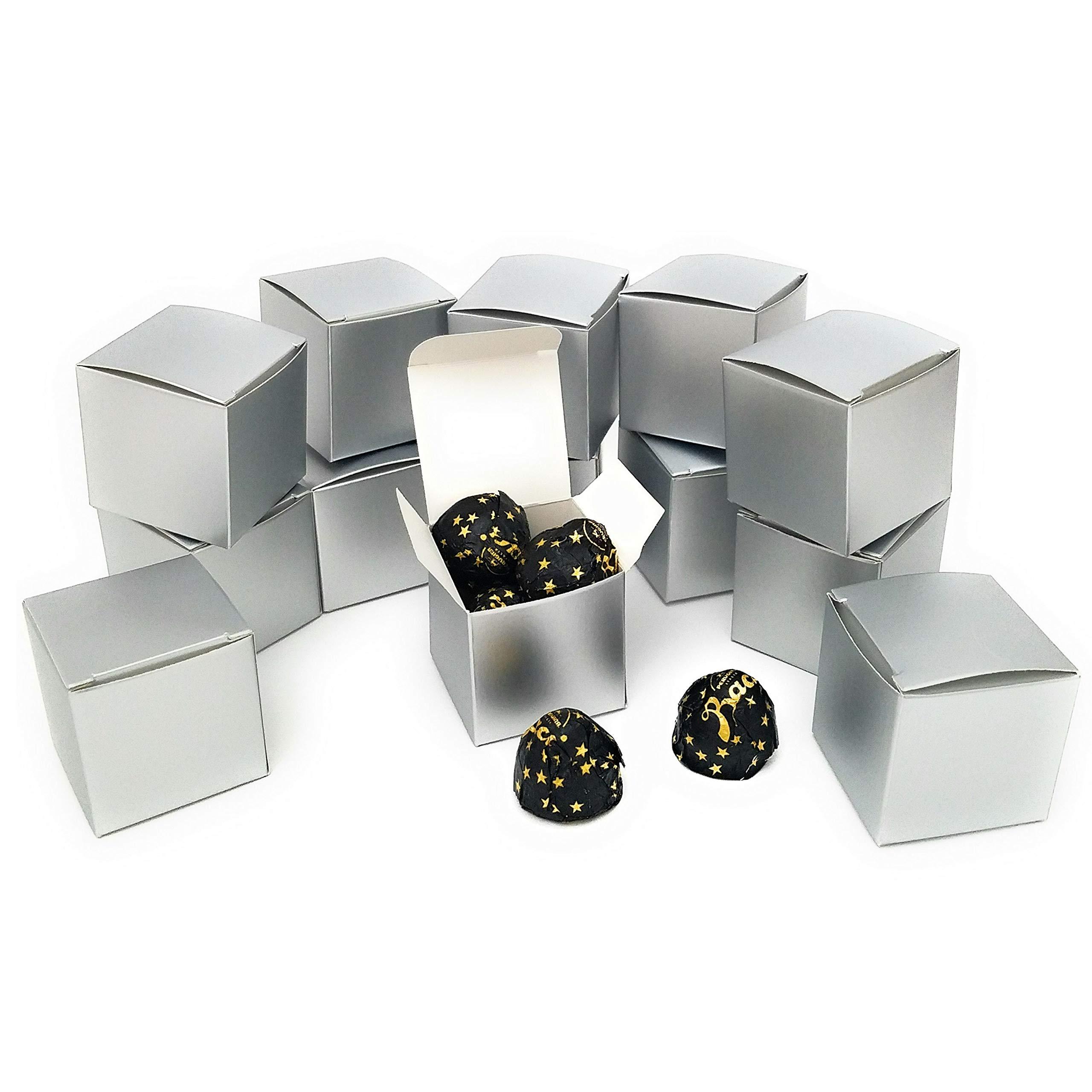 kelkaa Kelkaa Kraft Boxes - Gift Boxes with Lids, Silver Gift Candy Box Bulk, 72pcs 2x2x2” Small Party Favor Box for Wedding, Baby Shower, Bridal Shower Gift Party Supplies - Silver Metallic