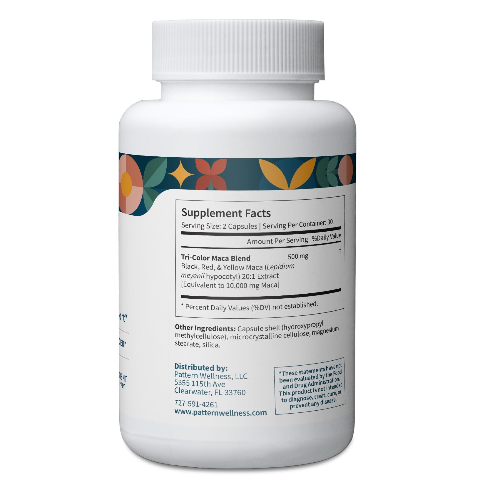 Pattern Wellness Pattern Wellness Maca Root for Men & Women - 10,000mg - Natural Mood & Wellness Enhancer - Unique Optimum Blend for Fertility, Reproductive & Whole Body Health - 60 Vegan Capsules