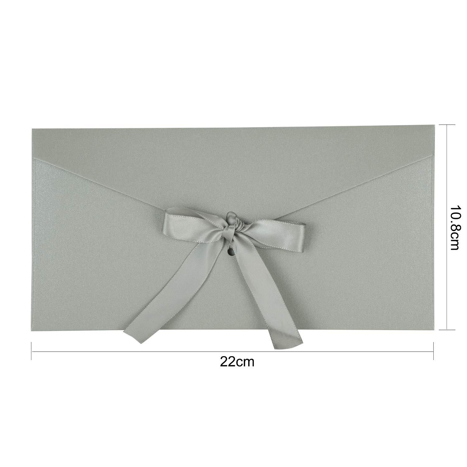 Generic Large Gift Card Envelopes Letters Invitations Greeting Cards Large Envelopes Elegant Business Wedding Envelopes with Bow Ribbon for Note Cards DIY Cards, 4.3\" x 8.6\"